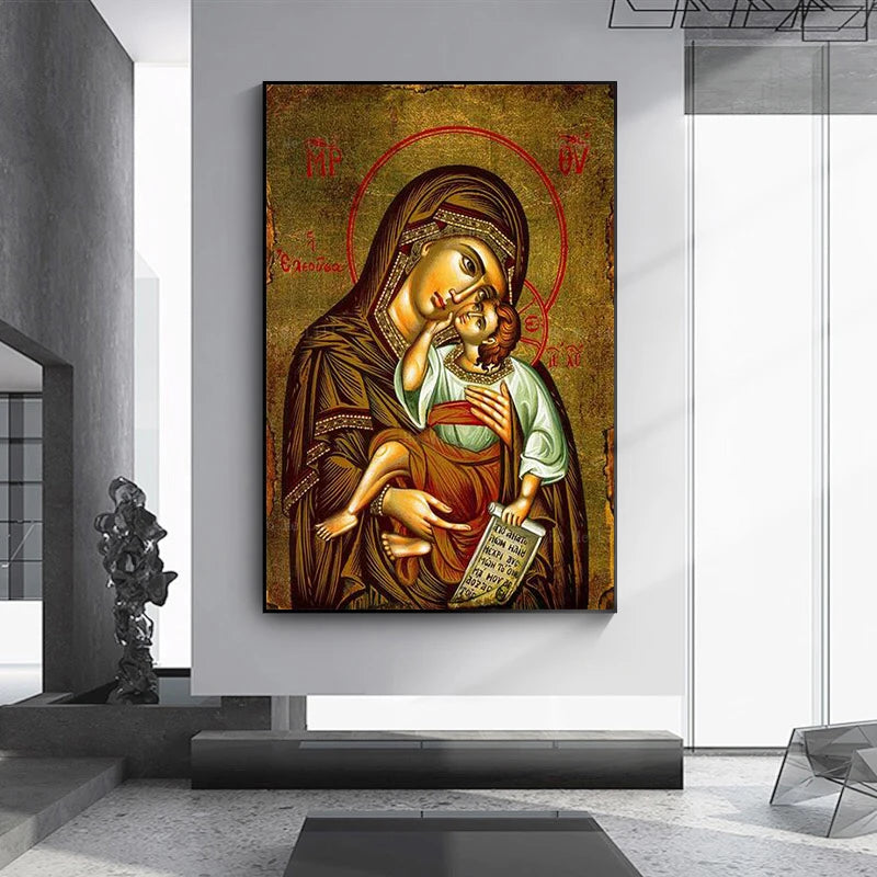 The Therapist Virgin Mary And Jesus Ikon Panagia Mother Wall Art