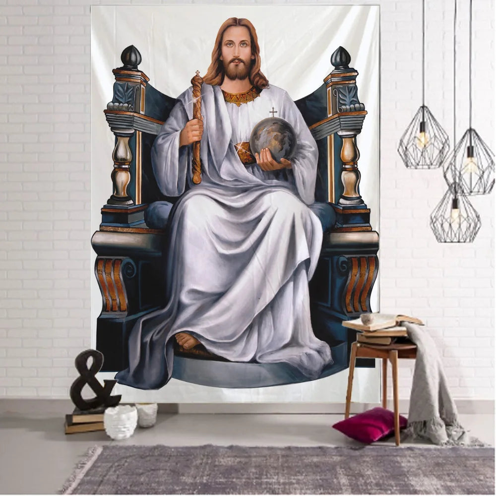Jesus Christ tapestry wall hanging vintage oil painting