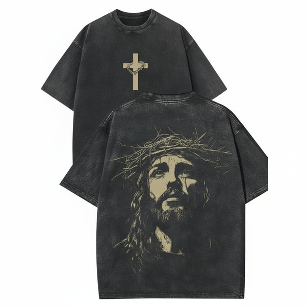 Jesus Crown of Thorns Oversized Cotton T-Shirt Casual Streetwear